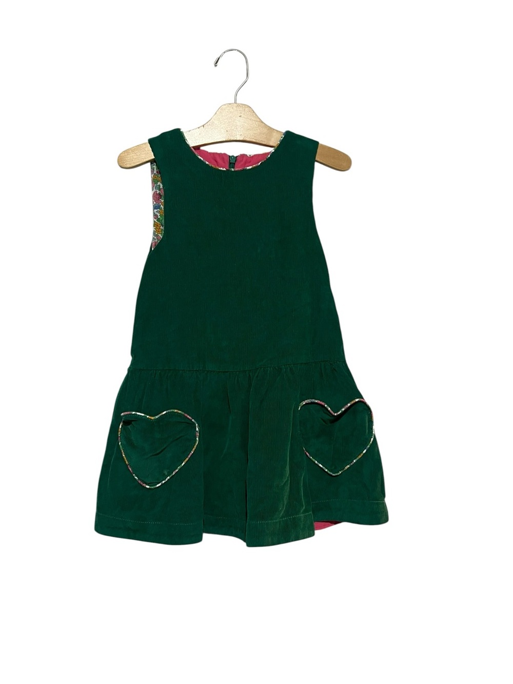 Mini Boden Green Corduroy Heart Pocket Dress 5-6